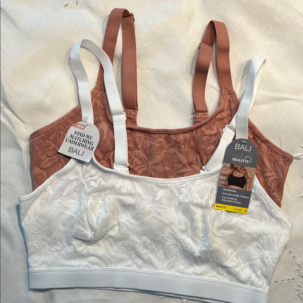 Bali Women's Lace Bralette - White and dusty pink